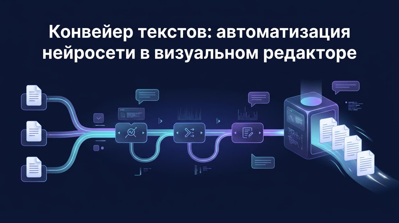 Конвейер текстов: автоматизация нейросети в визуальном редакторе