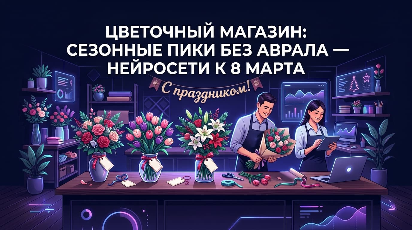 Цветочный магазин: сезонные пики без аврала — нейросети к 8 Марта