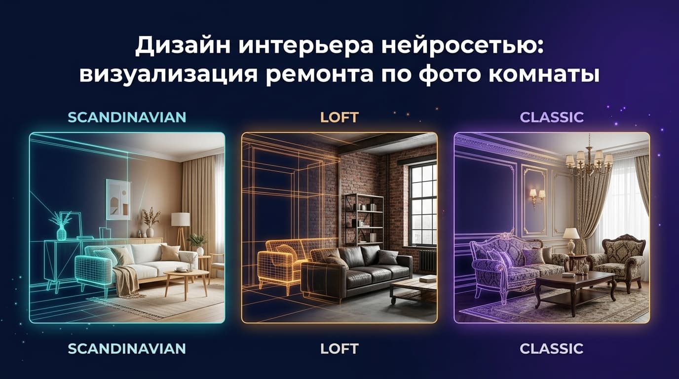 Дизайн интерьера нейросетью: визуализация ремонта по фото комнаты