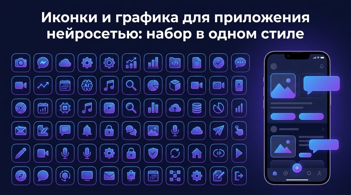 Иконки и графика для приложения нейросетью: набор в одном стиле