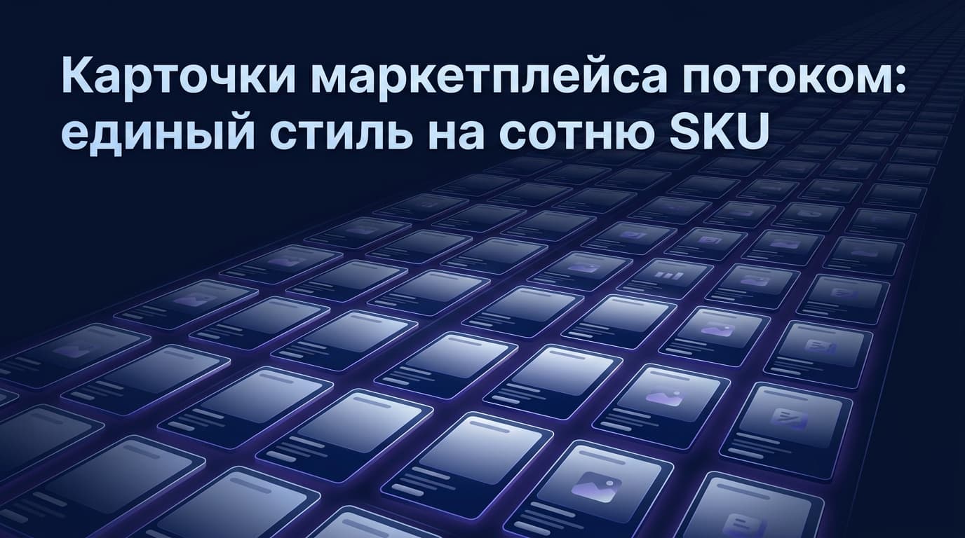 Карточки маркетплейса потоком: единый стиль на сотню SKU