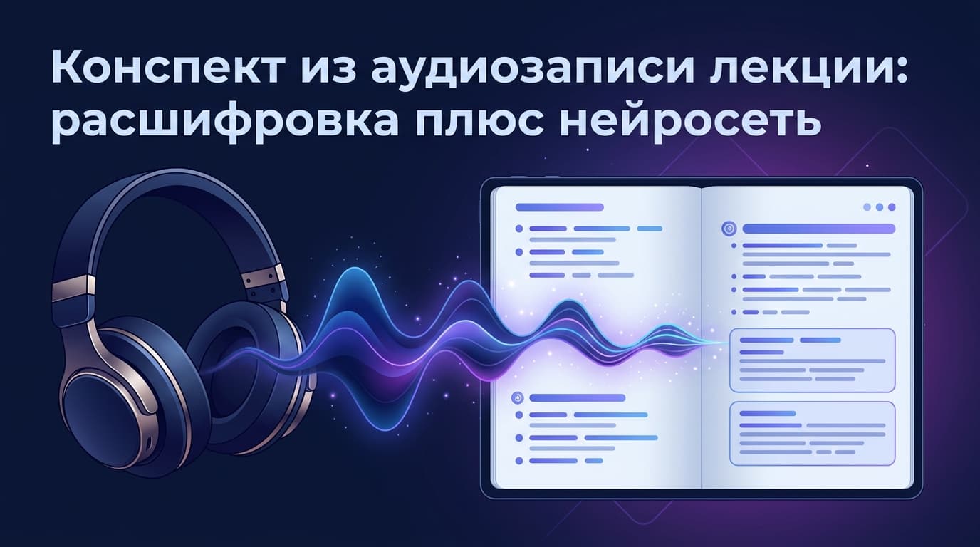 Конспект из аудиозаписи лекции: расшифровка плюс нейросеть