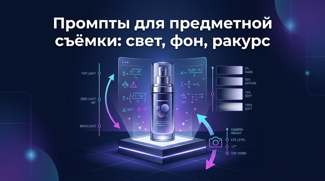 Промпты для предметной съёмки: свет, фон, ракурс