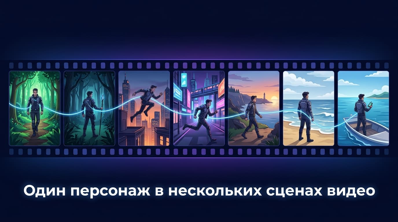 Один персонаж в нескольких сценах видео