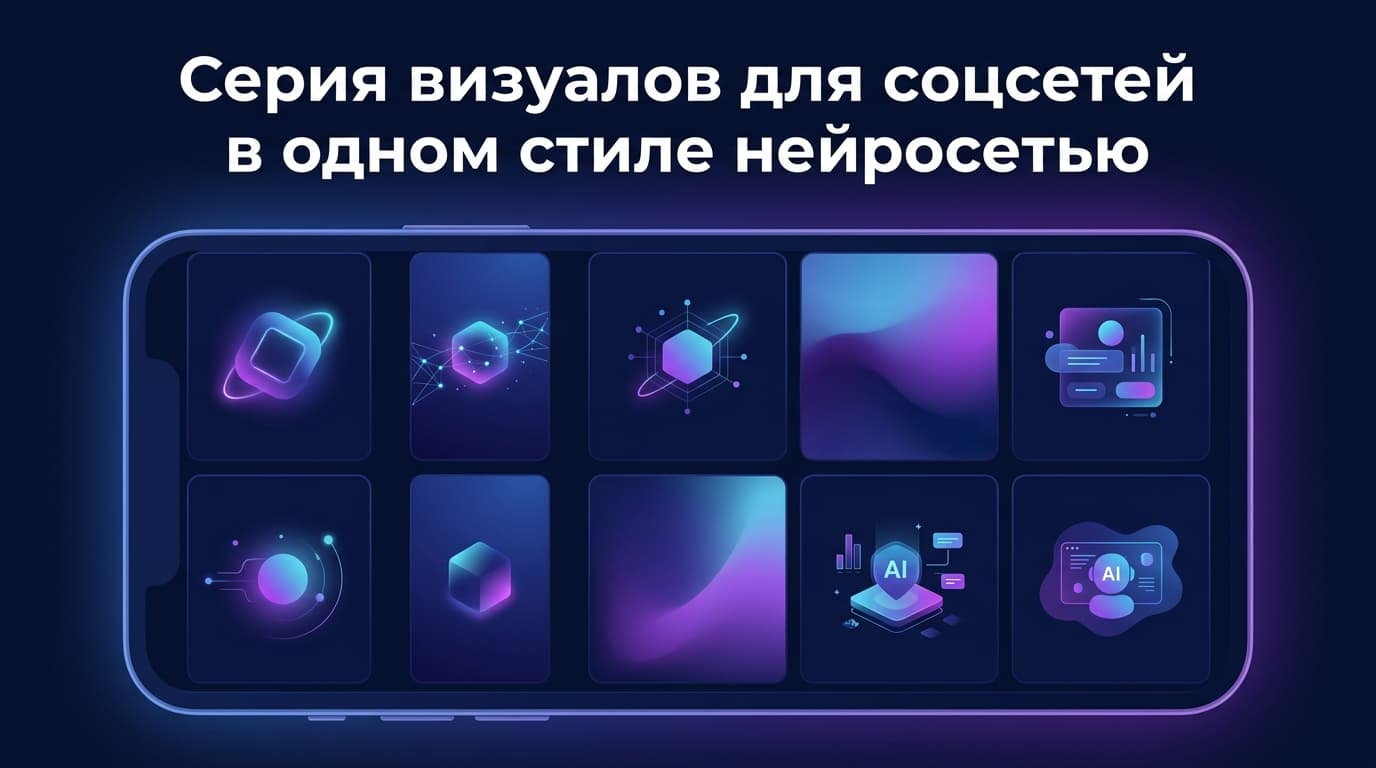 Серия визуалов для соцсетей в одном стиле нейросетью